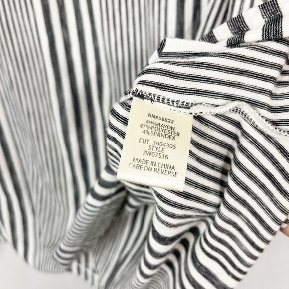Max Studio Gray & White Striped Long Sleeve Shirt Bow Tie Cuffs - Size 1X - Picture 5 of 7